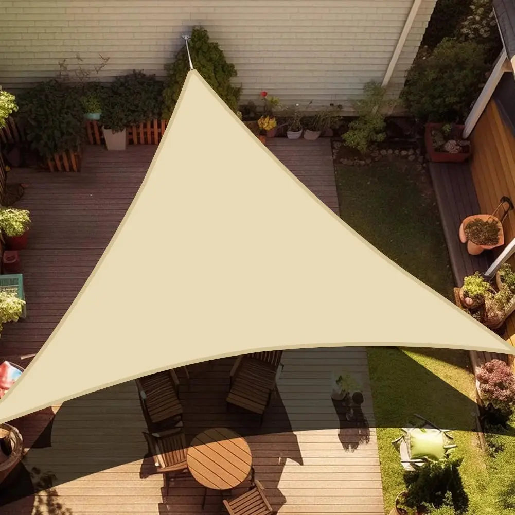 Simples Market beige triangle sun shade sail, waterproof UV-block outdoor canopy over patio