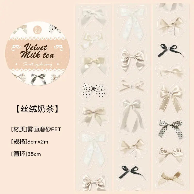 Decorative bow sticker sheets for journaling by Simples Market; ivory satin bows on three panels
