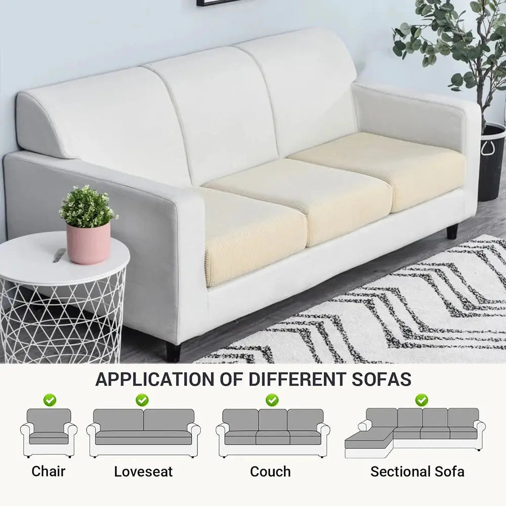 Simples Market Jacquard Pure sofa cover; white outer with beige polar fleece seats for couch.