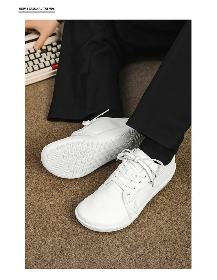 Barefoot shoes, wide version, white walking sneakers with honeycomb sole