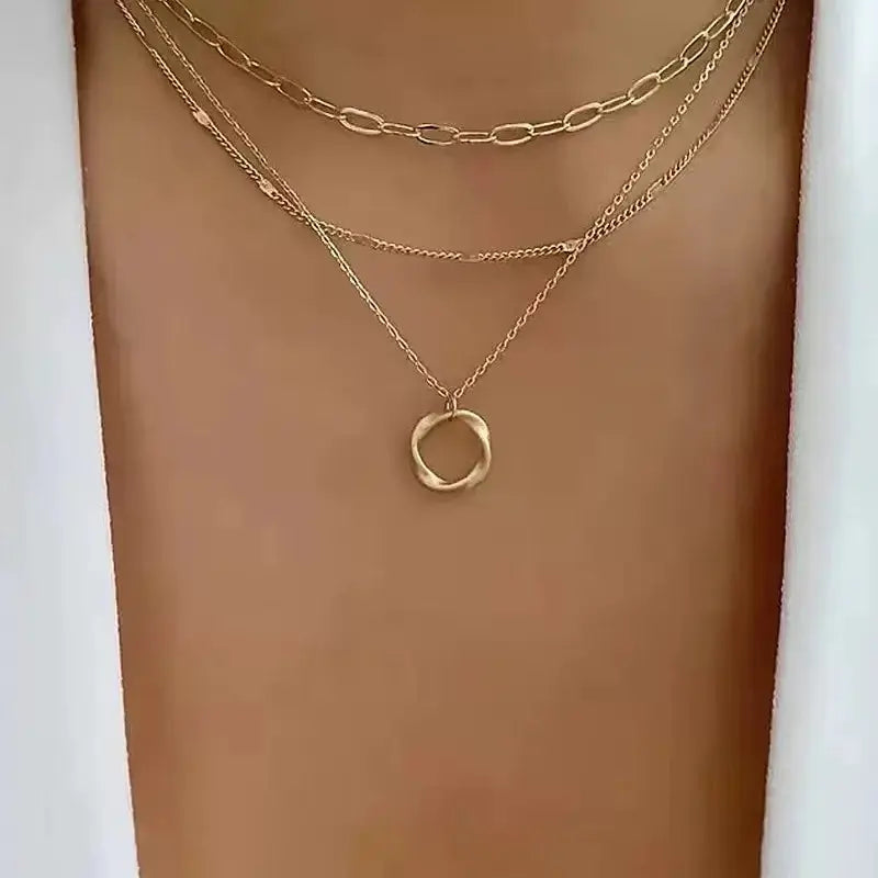 Fashionable Cross Border Round Circle Pendant Necklace Exaggerated Multilayer Versatile Unisex Zinc Alloy Jewelry