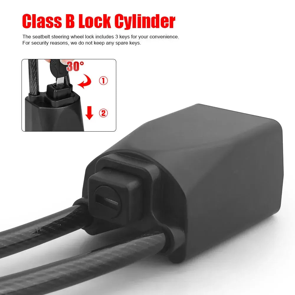 Steering wheel lock by Simples Market with steel rope, black universal anti-theft device for trucks/SUVs