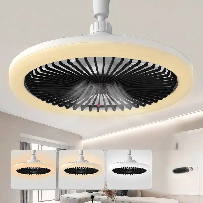 IRALAN modern ceiling fan with LED light by Simples Market; white finish with warm ring glow, remote control, 3 variants