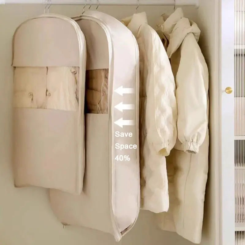 Simples Market 2 beige wardrobe compression bags for down jackets, space-saving closet organizer