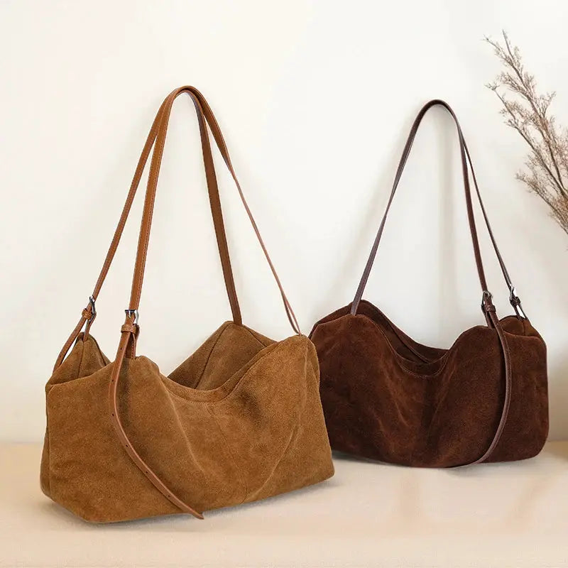 Luxora Women Suede Cowhide Leather Shoulder Crossbody Bag With Ample Space And Multiple Pockets