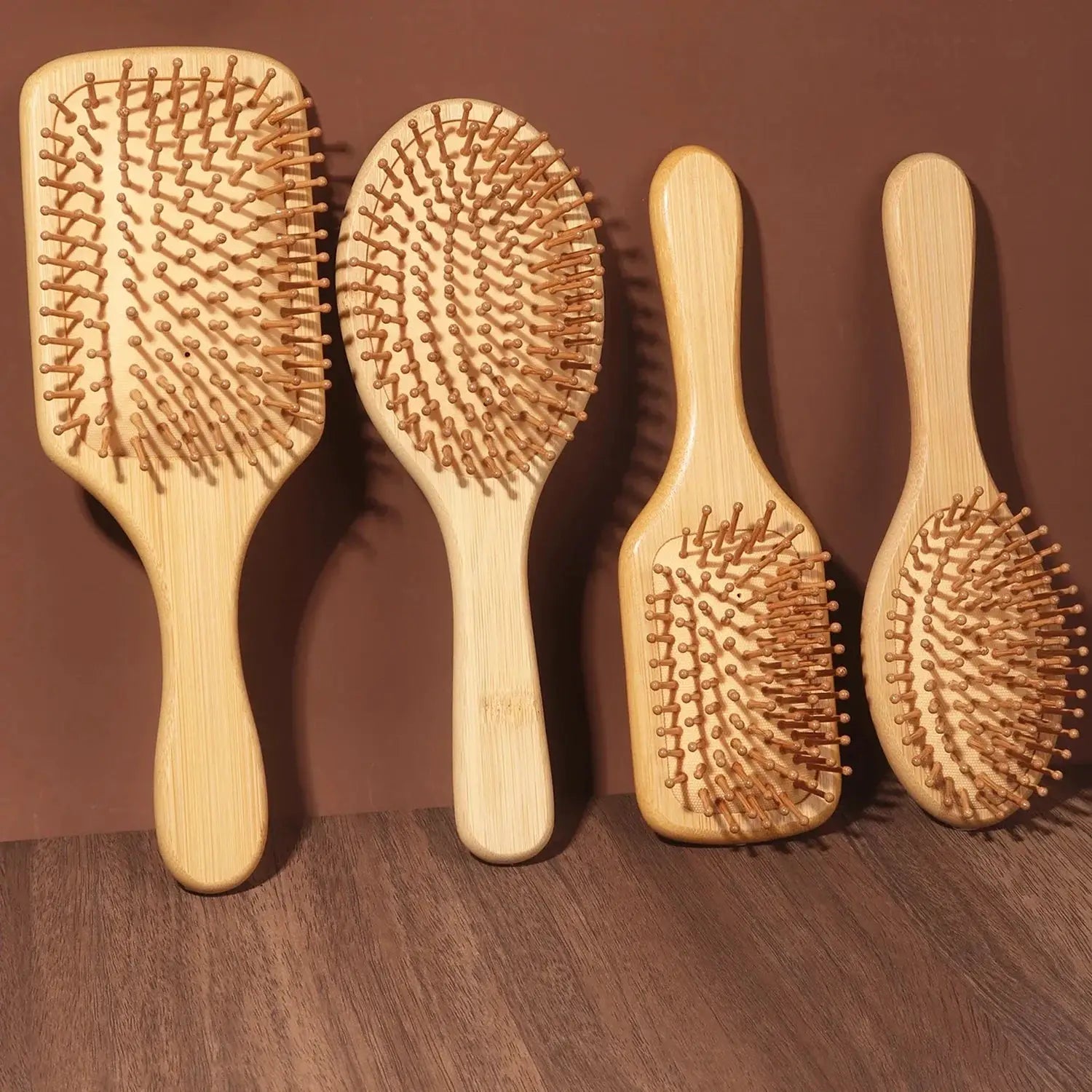 Natural Bamboo Paddle Comb With Air Cushion Anti Static Tangle Free Scalp Massage For Real Hair Wigs