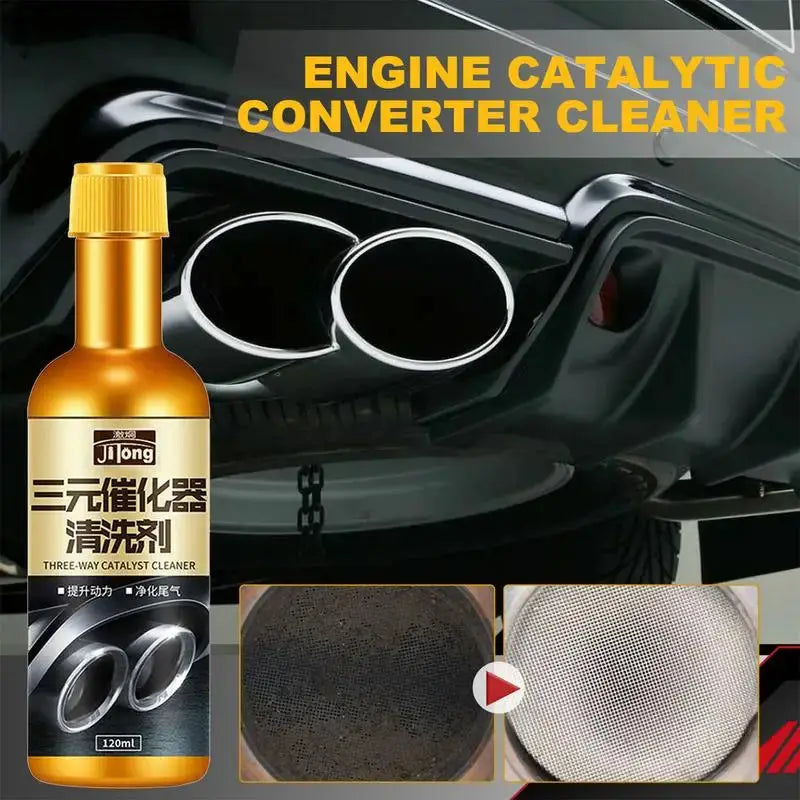 Car engine 3-way catalytic cleaner bottle, orange with yellow cap, 120ml, Simples Market