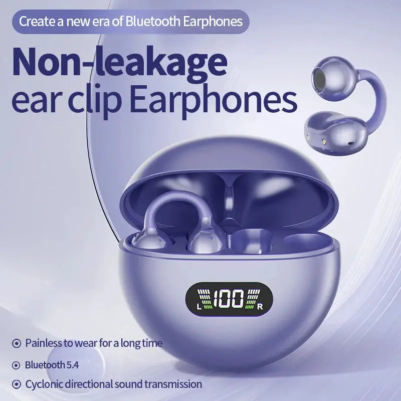 PulseWave Secure Fit Sport Earclip Wireless Bluetooth Headphones With LED Display For Gaming