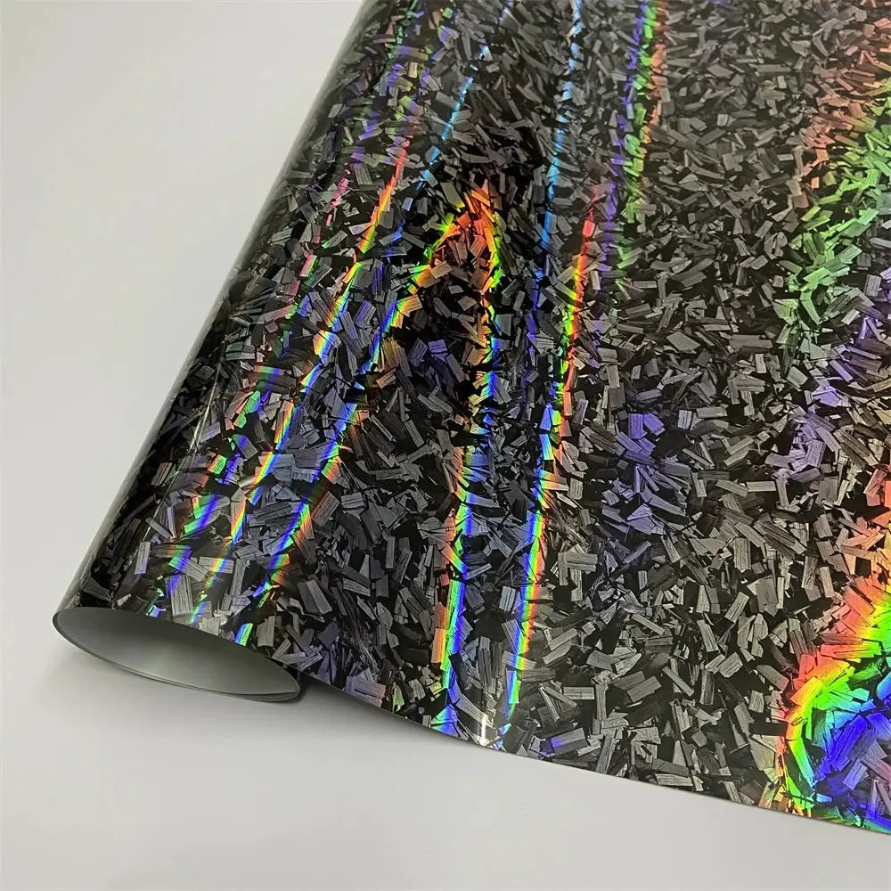 Glossy Laser Forged Carbon Fiber Vinyl Wrap Self Adhesive Car Film For Automotive Styling Interior Exterior Waterproof