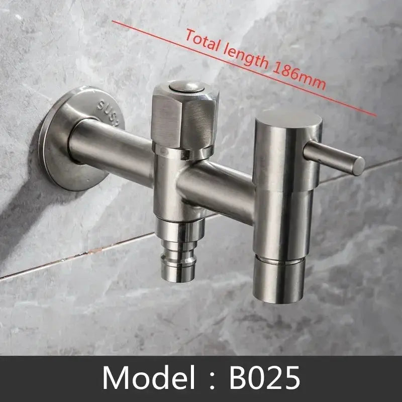 Simples Market brushed stainless steel wall-mounted outdoor garden faucet, model B025, 186mm total length