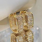 Huitan Korean Fashion Paved CZ Hoop Earrings for Women Silver or Gold Color Versatile Copper Alloy