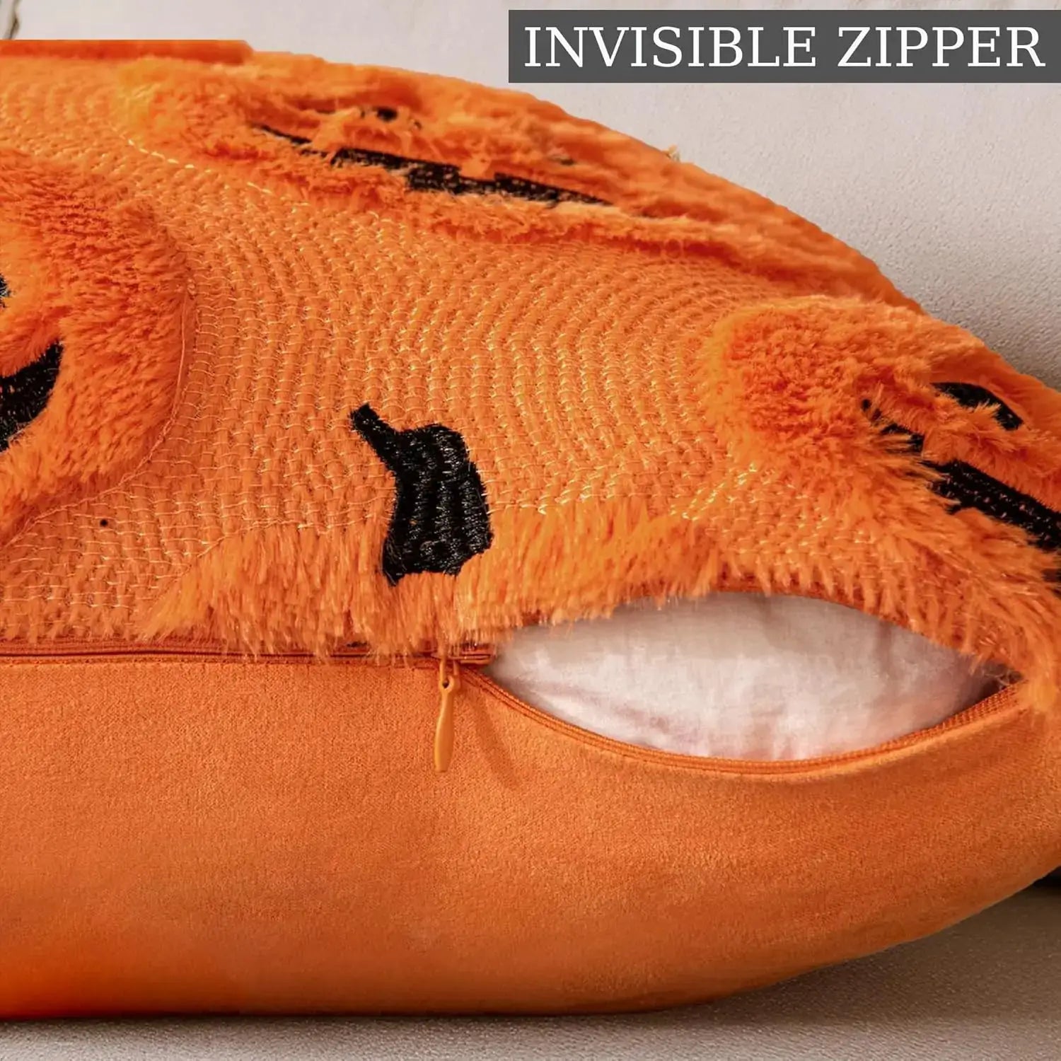Orange faux-fur pillow cover with hidden zipper for 18x18 throw pillow