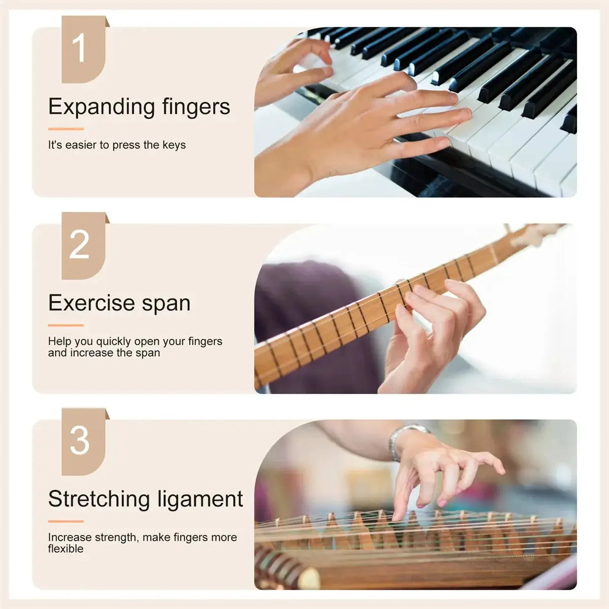 Musical Instrument Finger Expander For Guitar Training Span Trainer Hand Exerciser For Beginners And Musicians