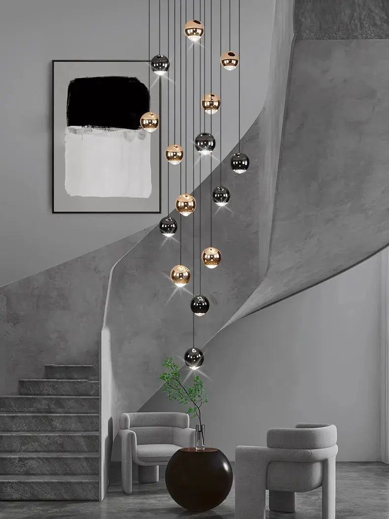 Simples Market modern ring LED pendant light cluster with black and copper spheres