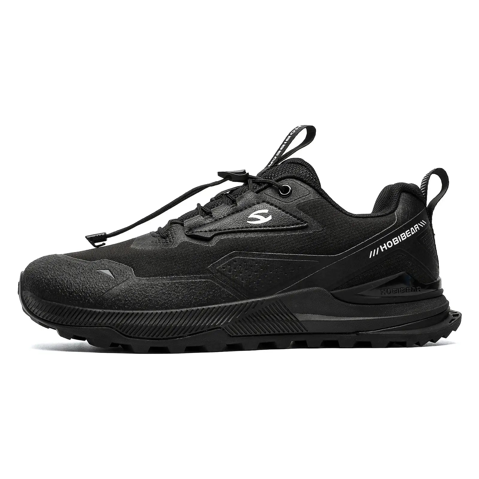 HOBIBEAR black hiking shoe with elastic lace system and non-slip rugged outsole
