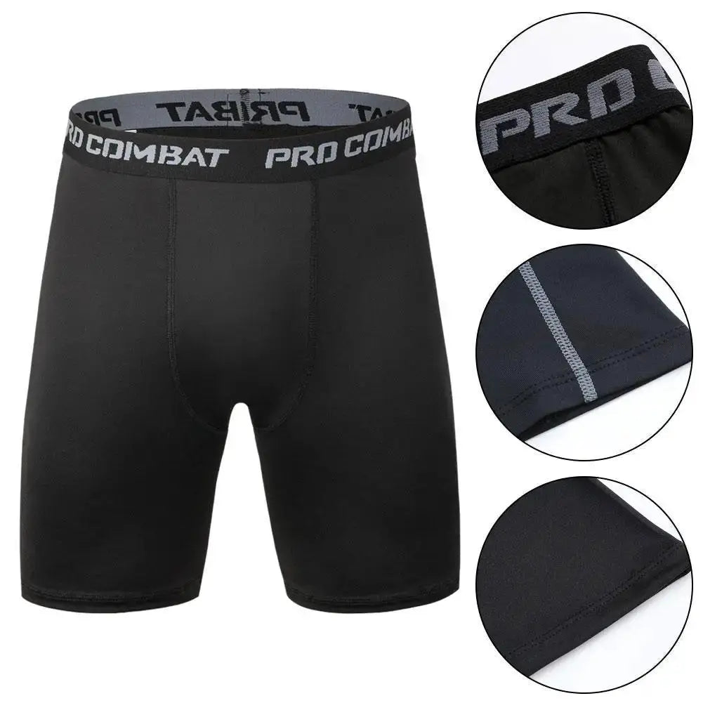 Men's black Pro Combat compression shorts with elastic waistband for gym workouts