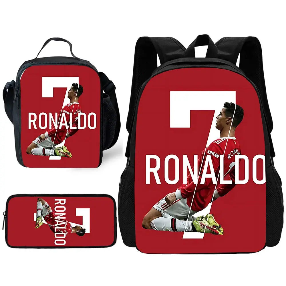CR7 Ronaldo kids backpack set in red with lunch bag and pencil case, 3-piece
