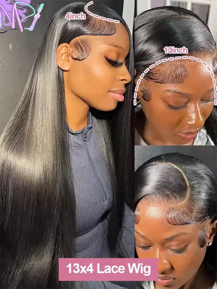 MissBlue Raw 200 Density Indian Hair 32 34 Inch 13x6 HD Lace Front Wig Bone Straight Glueless Closure