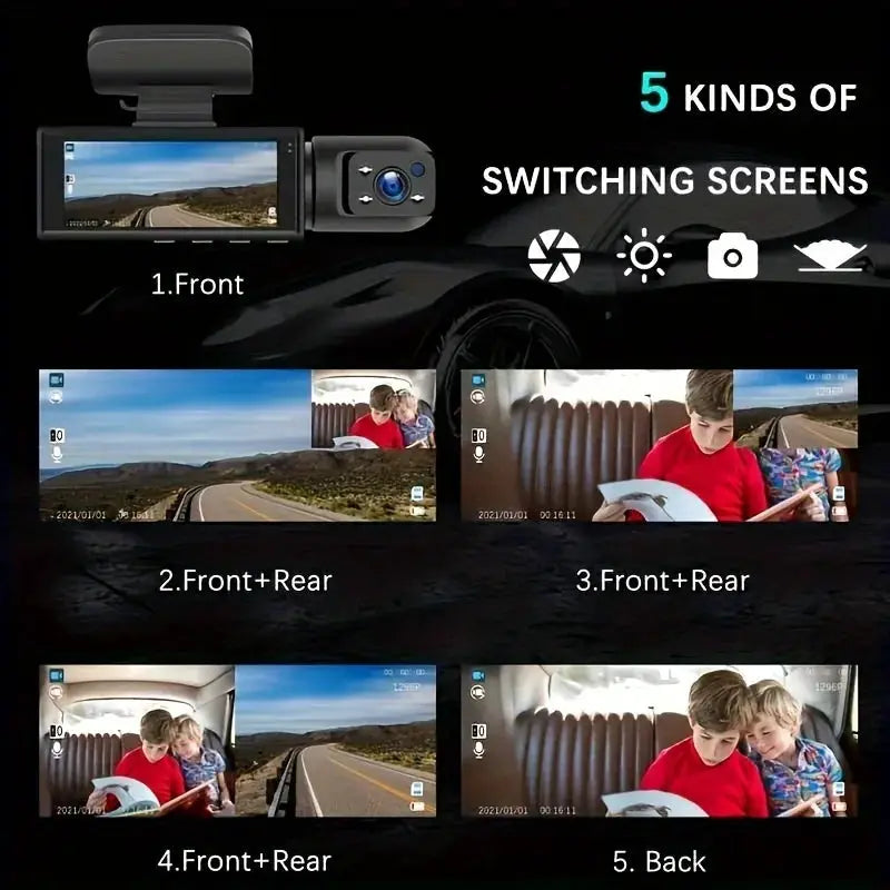 Simples Market 1080P WIFI dual dash cam with front and interior cameras, IR night vision, loop recording