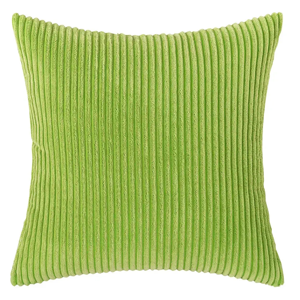 Pillow cover lime green corduroy with ribbed stripes; soft modern decor cushion.