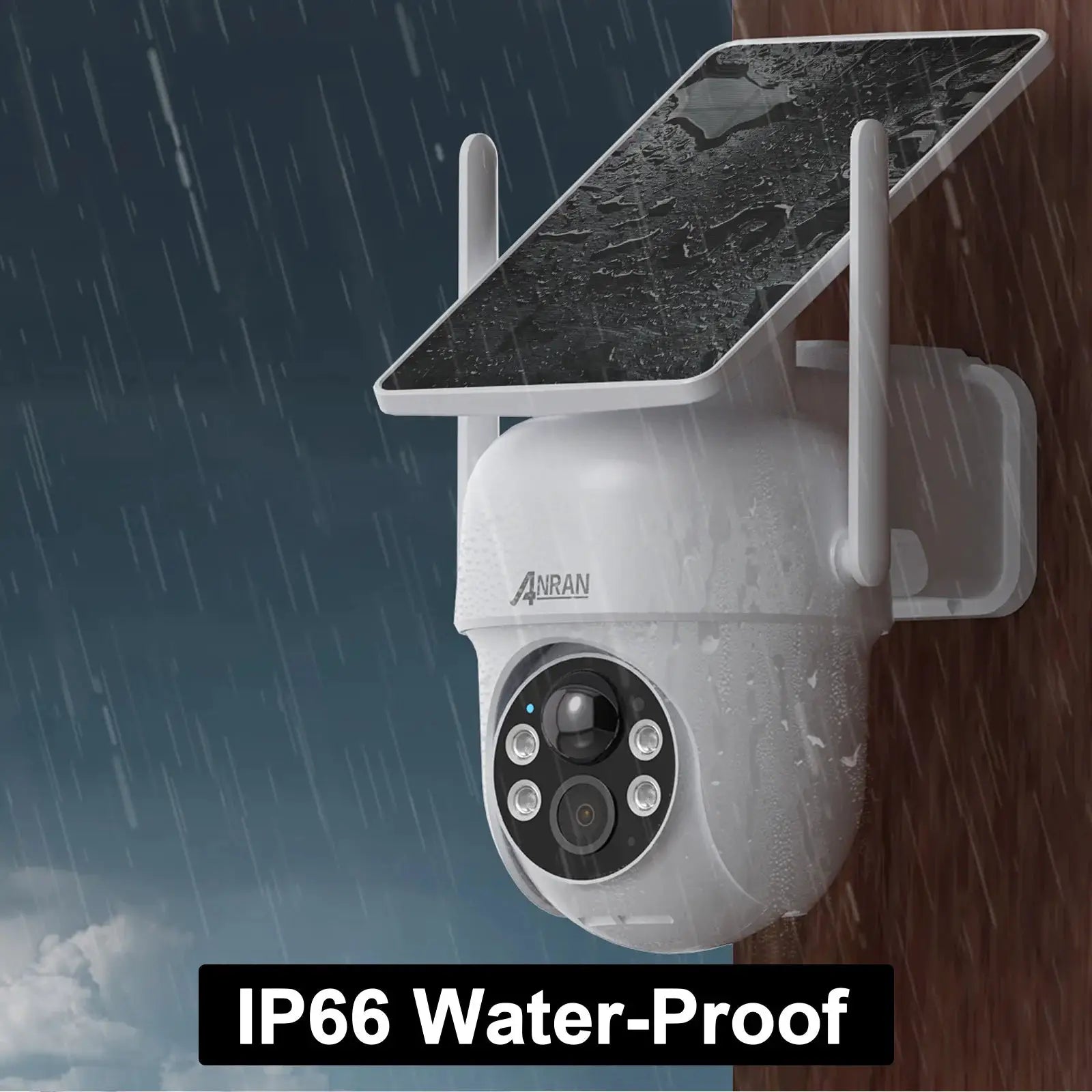 ANRAN solar security camera, white with solar panel, wall mount, IP66 waterproof
