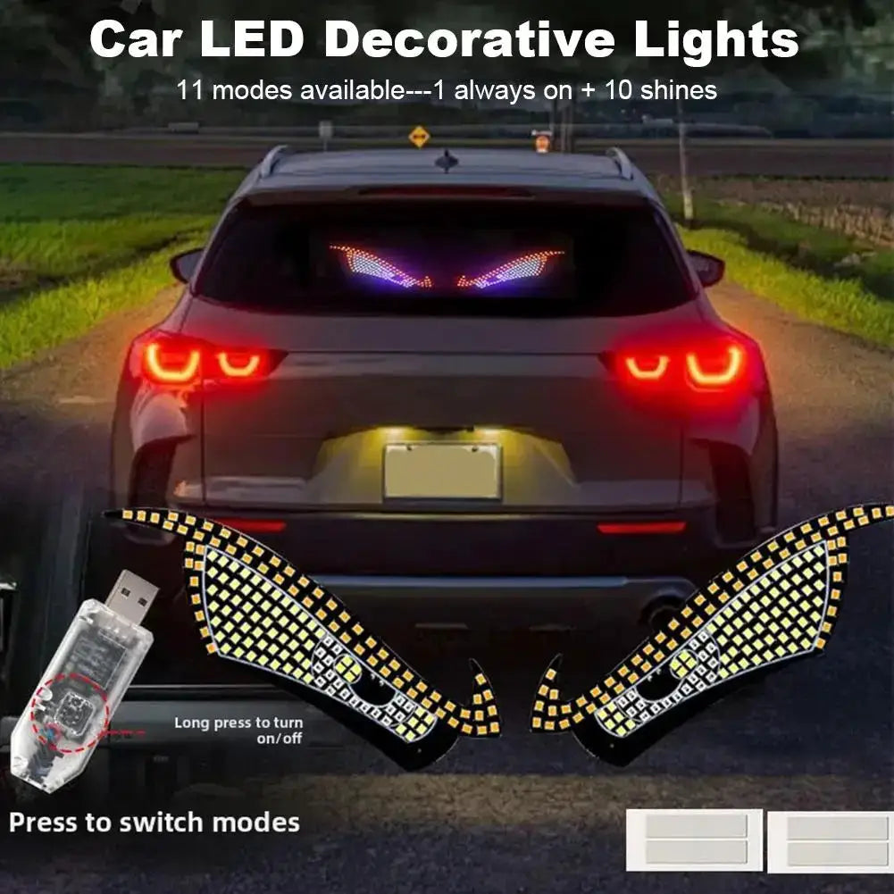 USB dynamic big devil eyes car LED lights by Simples Market, two RGB flexible LED panels with USB dongle