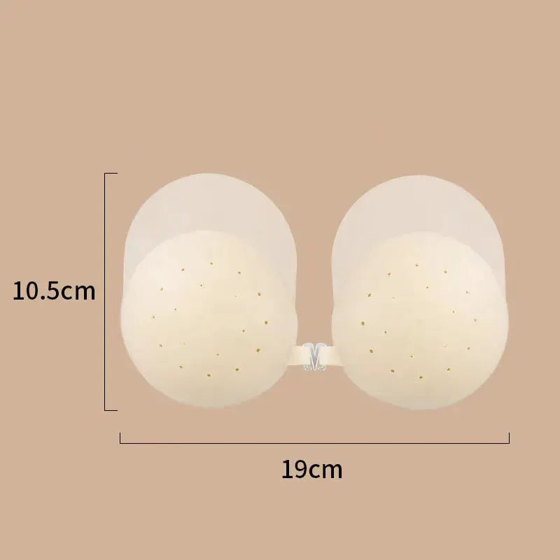 Simples Market silicone nipple covers, beige pair of reusable strapless breast petals with clasp, 19x10.5 cm.