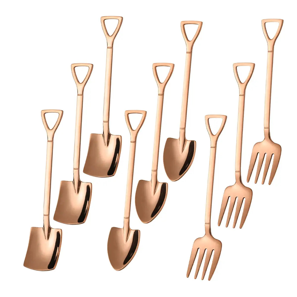 9 Piece Stainless Steel Dessert Forks And Spoons Set Shovel Shaped Spade Kitchen Utensils