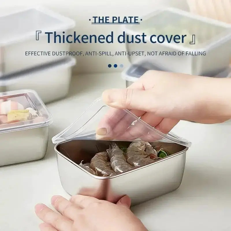 Stainless Steel Food Storage Container With Airtight Lid For Fridge Small Thickened Kitchen Organizer