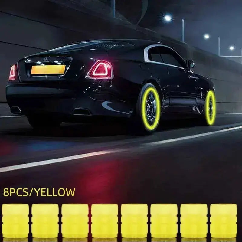 8 Pieces Luminous Valve Stem Caps Universal Fit Motorcycle Car Bicycle Glow In The Dark Night Safety Decor