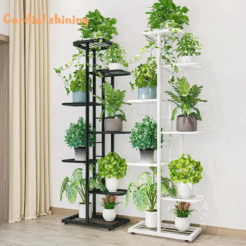 Cordlal Shining Iron Plant Stand Six to Eight Layers Flower Pot Rack Organizer for Home Garden Decor