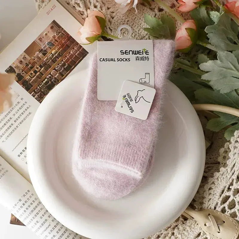Womens Wool Socks Winter Thermal Tube Socks Thickened With Cashmere Rabbit Hair Black
