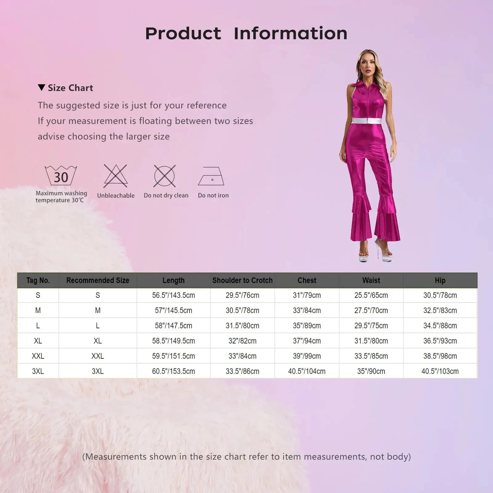 Simples Market womens metallic pink disco jumpsuit with sleeveless zip-front top, white belt and flared bell-bottom legs.