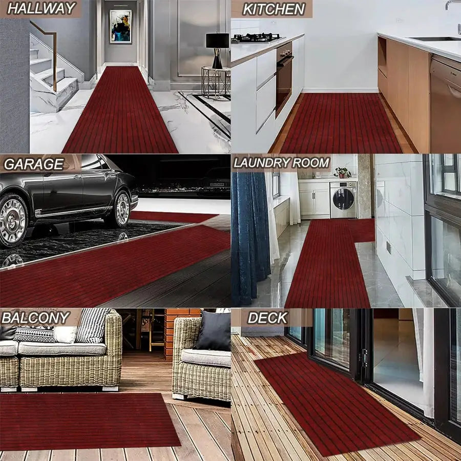 Polyester classic striped kitchen floor mat runner, red, non-slip, Simples Market