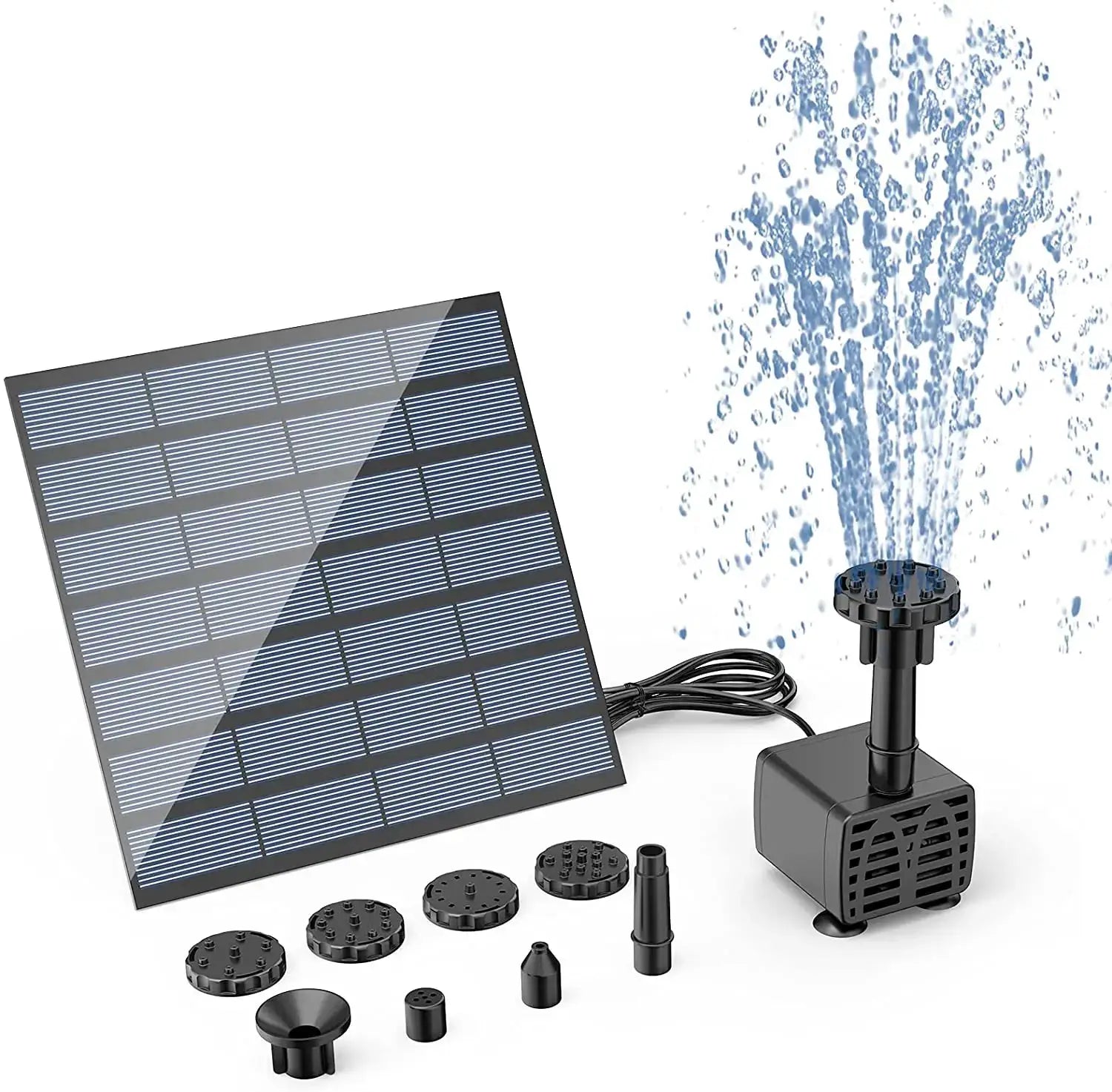 Solar fountain pump kit by Simples Market with 6-nozzle heads for ponds and gardens