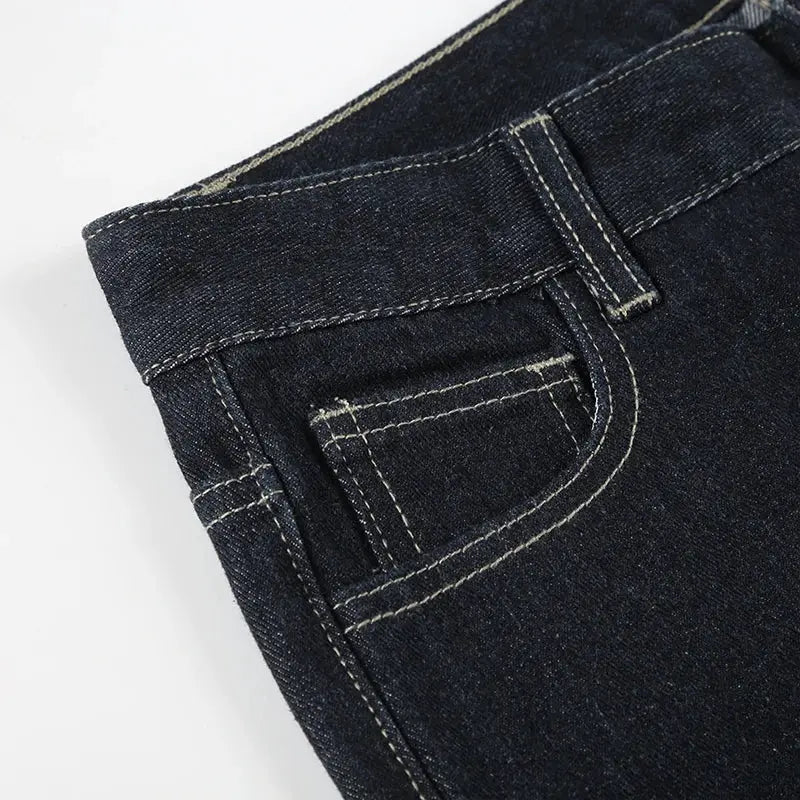 Women's Slim Fit Flared Jeans Y2K Low Rise Denim Embroidery Distressed