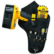 Cordless drill holster by Simples Market; black belt pouch with metal clip, holds drill and bits.
