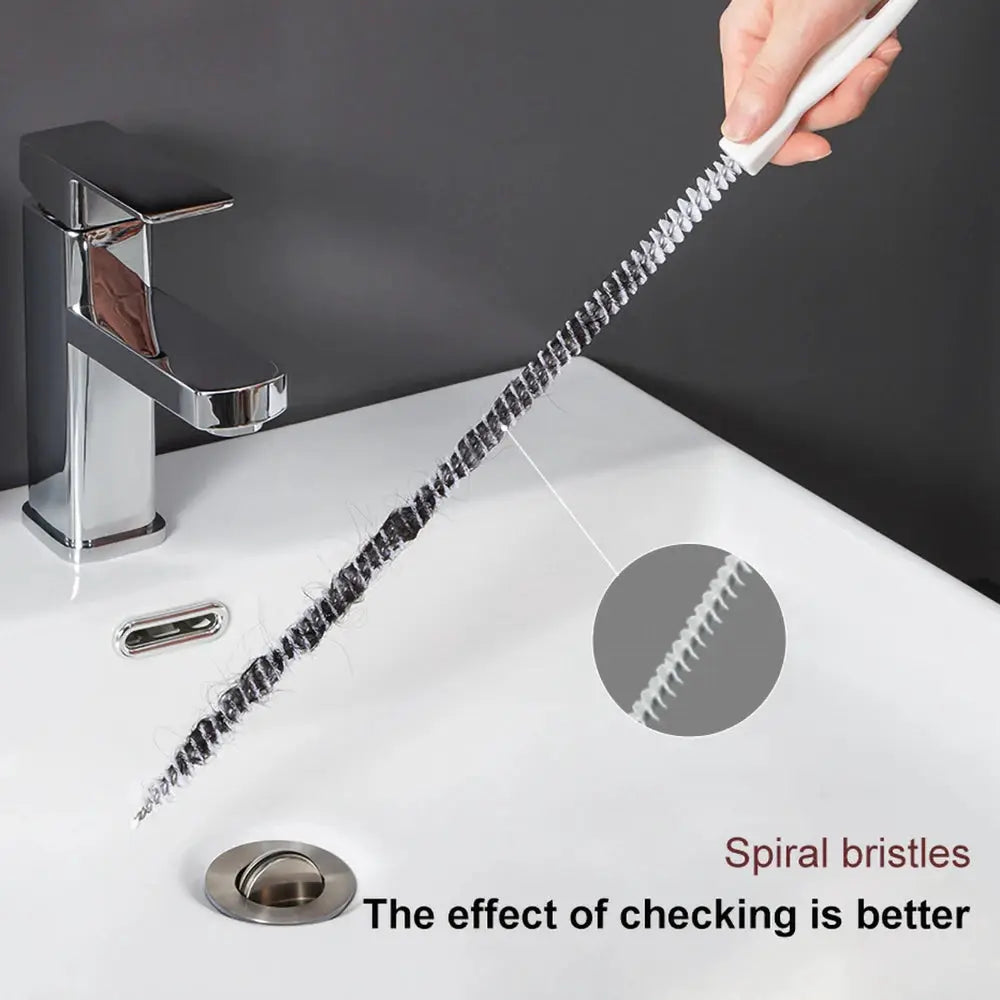 Pipe dredging brush by Simples Market with white handle and spiral bristles for sink drain cleaning