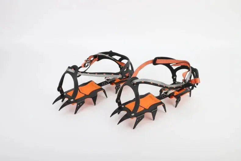 12-Tooth Ice Snow Crampons by Simples Market, orange/black stainless steel, pair