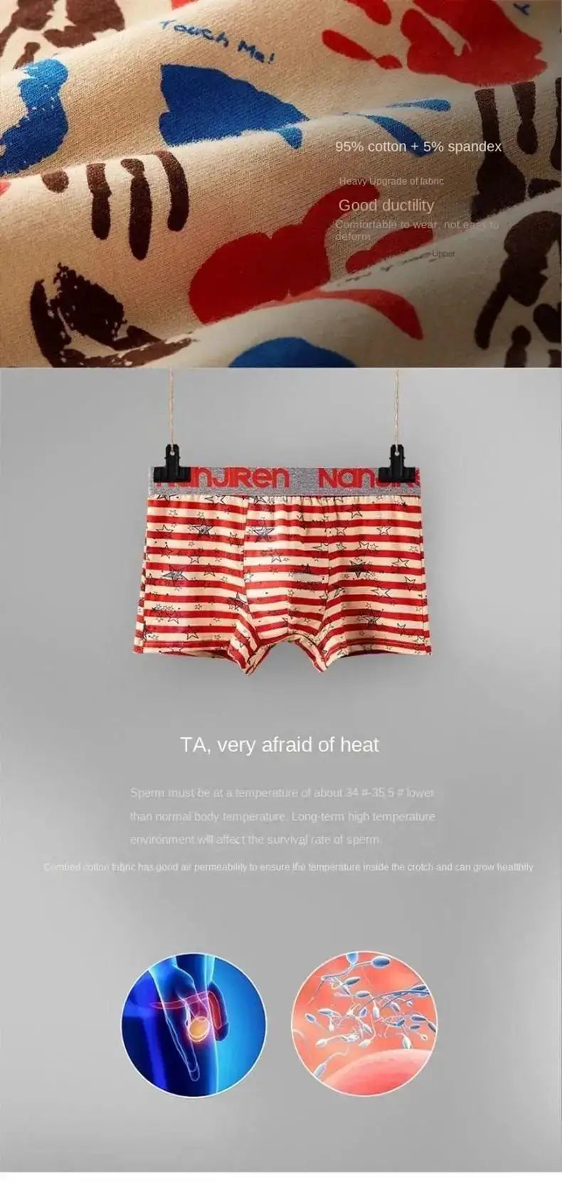 Men's boxer shorts, red-and-white striped cotton-spandex blend