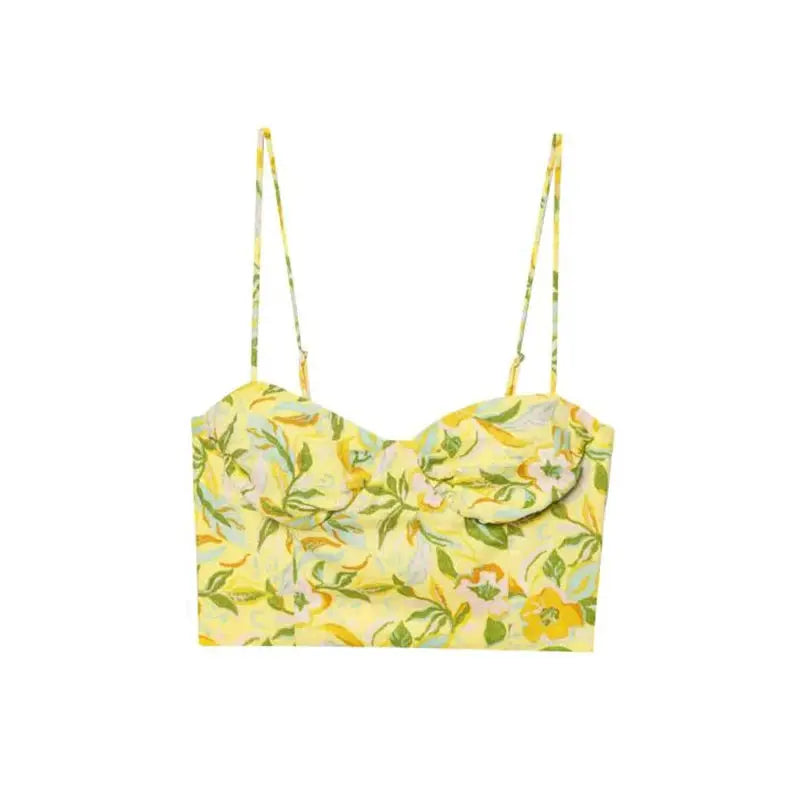 Floral Print Two Piece Set Women Crop Camisole A Line Skirt Beachwear
