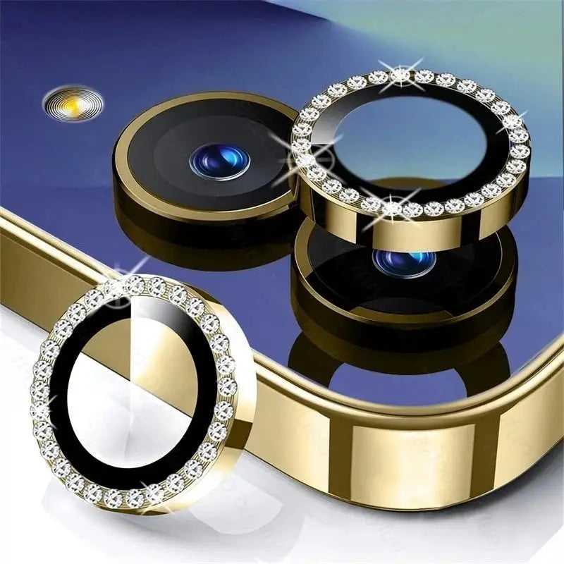 Gold diamond-encrusted camera lens ring protector for Samsung Galaxy Z Flip7 5G