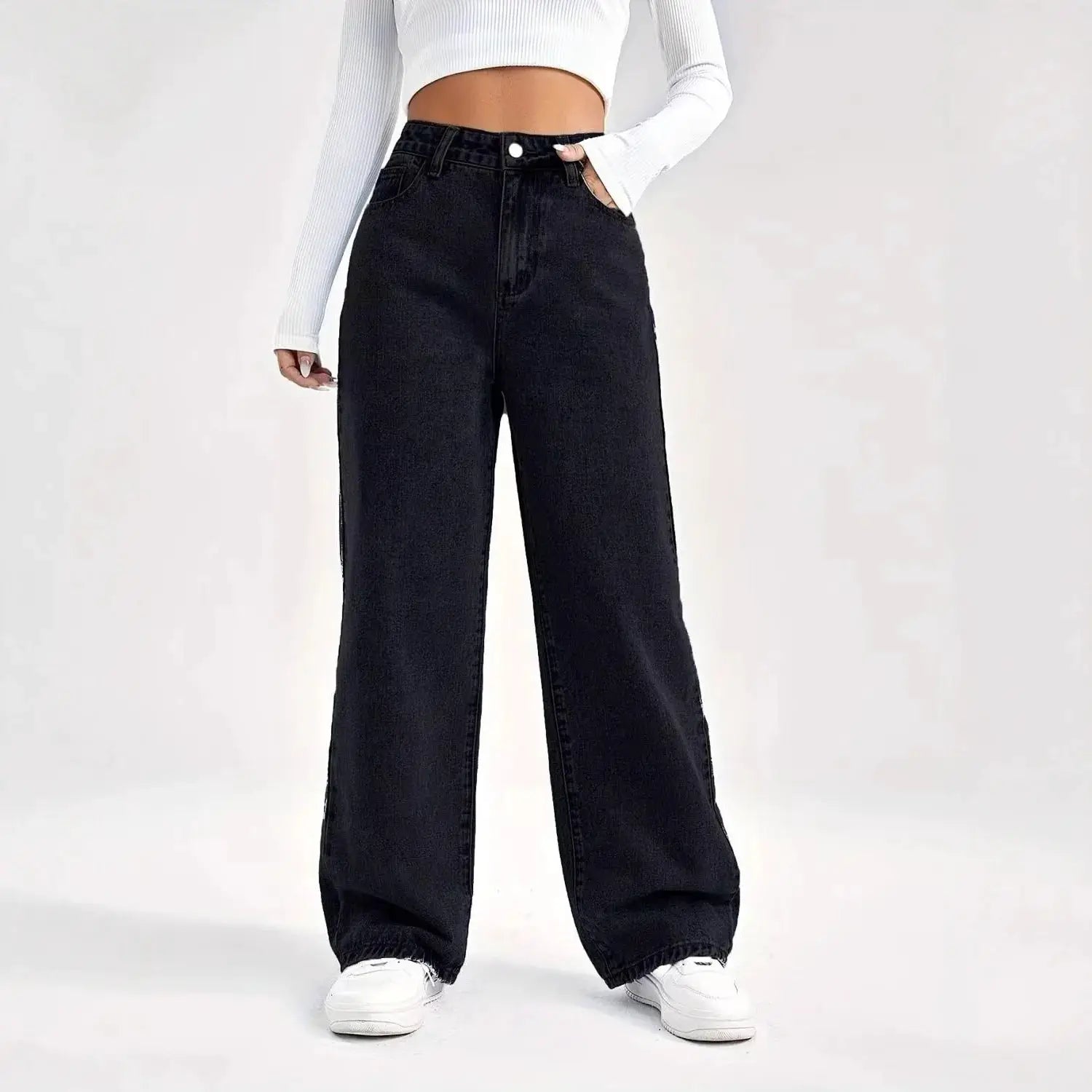 Retro Blue Jeans For Women Y2K High Waist Baggy Straight Leg Denim
