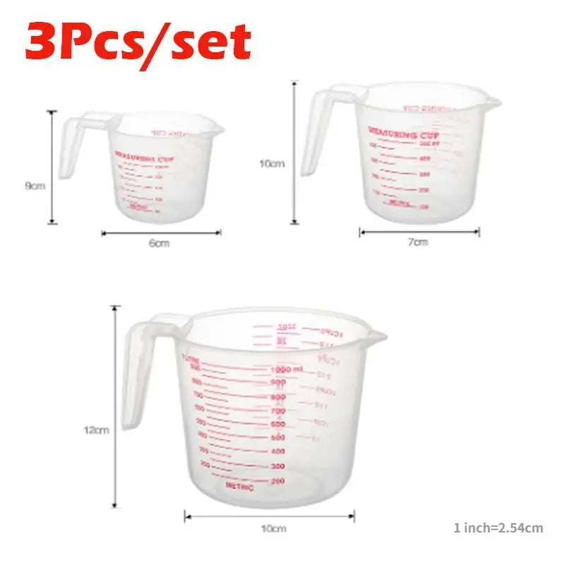 3 Piece Liquid Measuring Cups 250ml 500ml 1000ml PVC Scale Beaker Set Kitchen Baking Tools