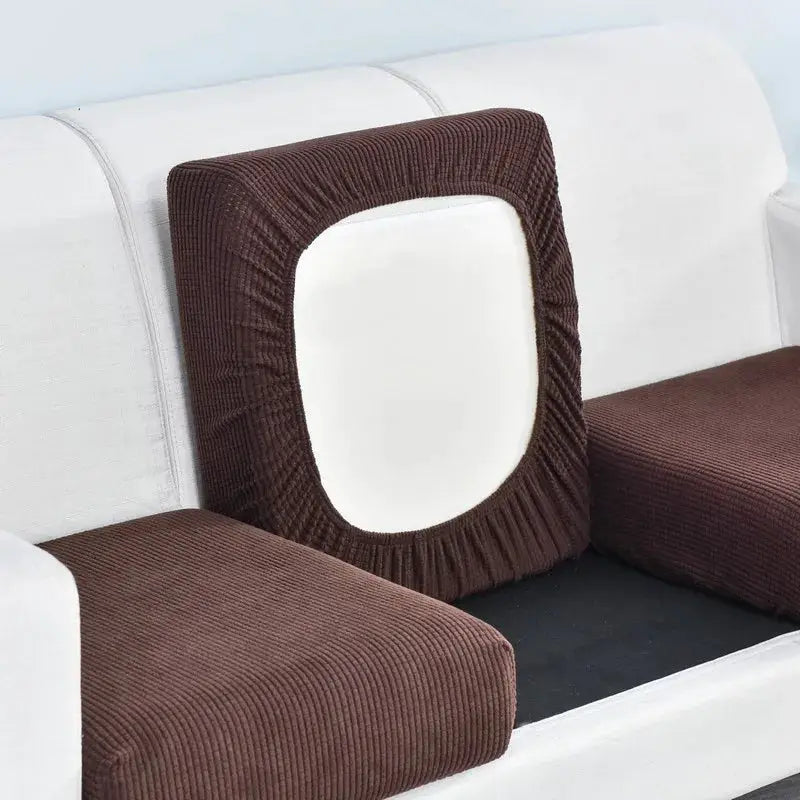 Polar fleece sofa seat cushion cover in brown with elastic edges by Simples Market