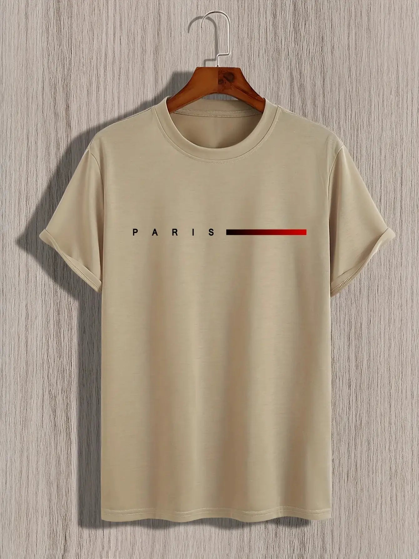 Men's 100 Percent Cotton Summer T Shirt Paris Letter Print Round Neck Short Sleeve Casual Top