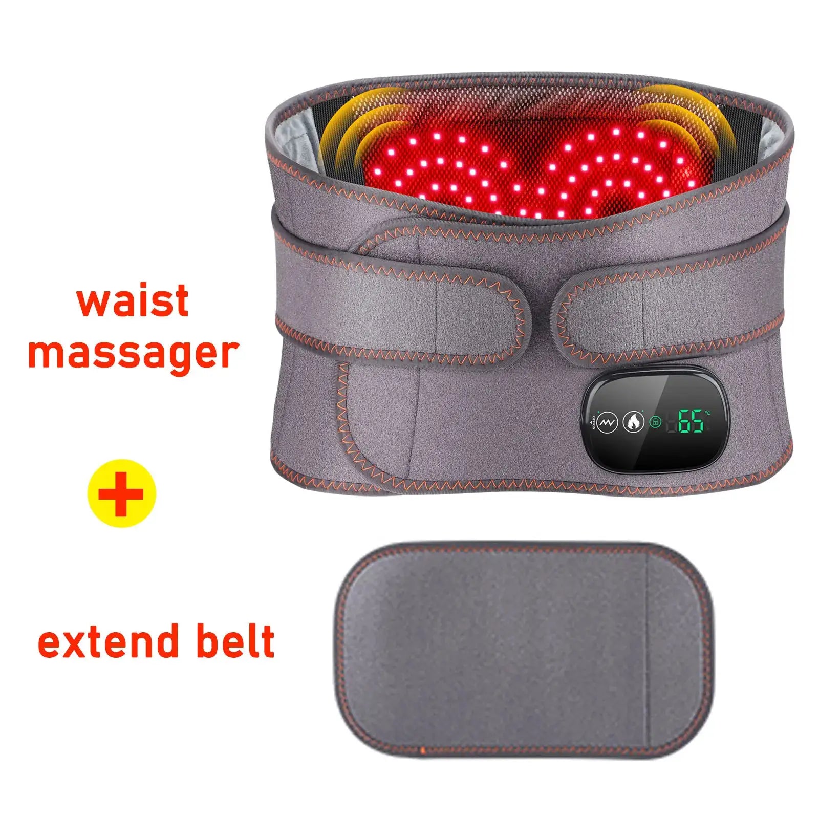Simples Market gray fabric waist massager belt with heating LEDs and 3-gear adjustable control