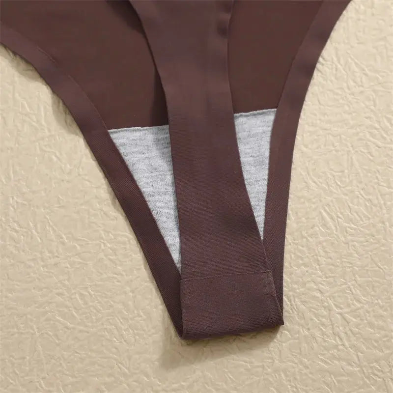 G-string thong underwear set, Simples Market, brown ice-silk seamless, 7-piece low-waist T-back.