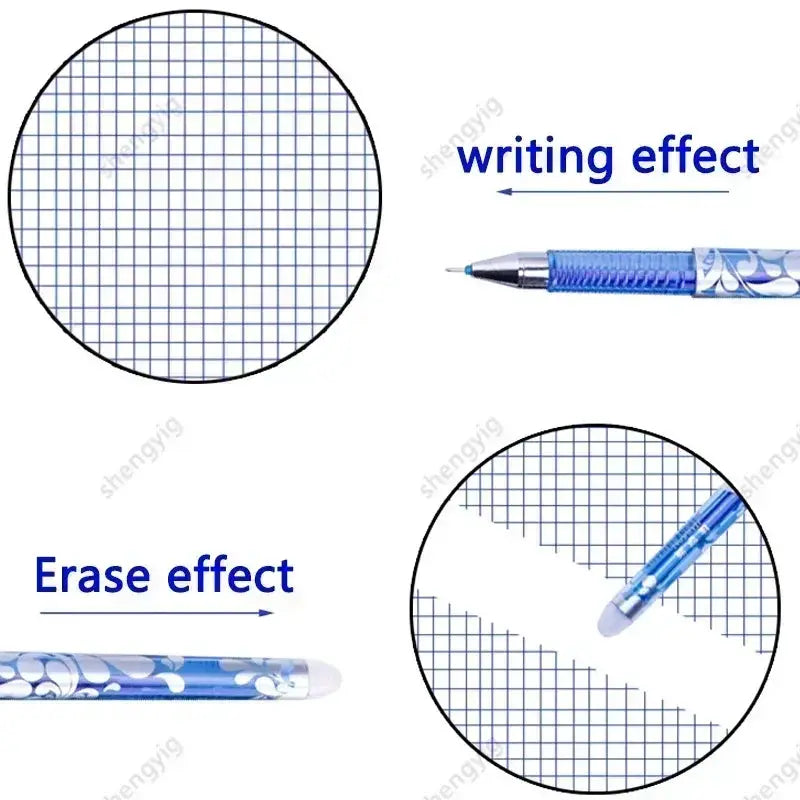 25-piece blue kawaii erasable gel pen set for writing and sketching