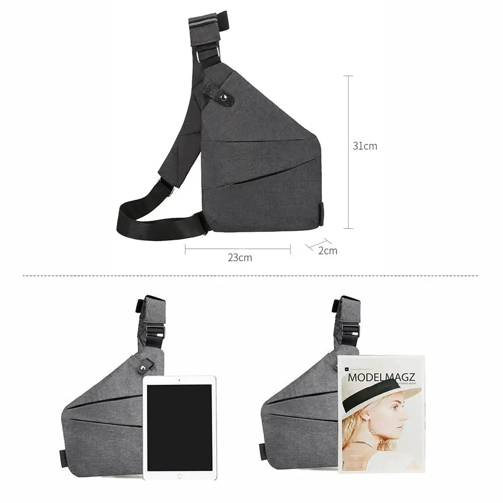 Simples Market gray multifunction chest bag; anti-theft crossbody for men, waterproof messenger bag